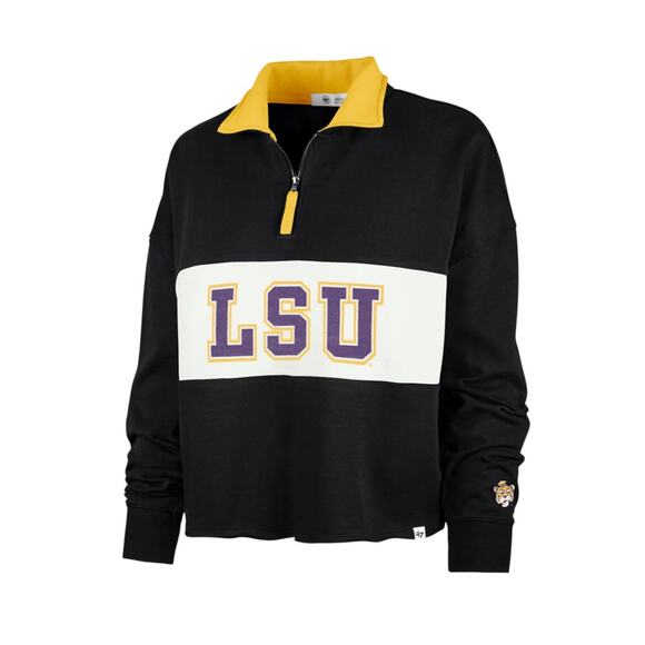 NWT! 47 Brand LSU Tigers Remi Color Block Cropped Zip Sweater - Size Large - Picture 1 of 8